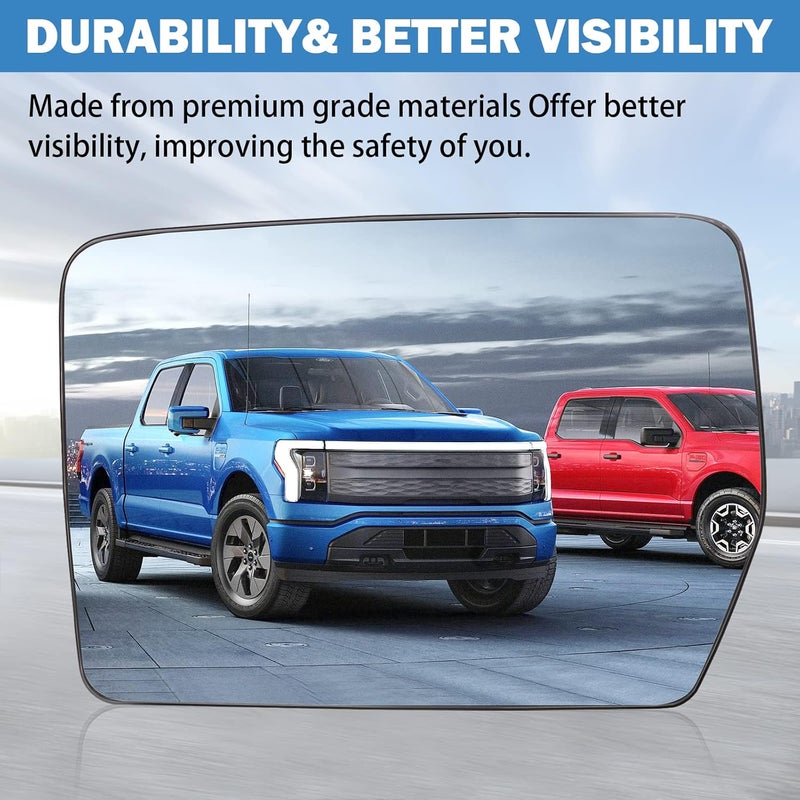 Yikesai زجاج مرآة ساخنة للجانب الأيسر للسائق متوافق مع فورد F150 2004-2014 - مرآة جانبية خارجية محدبة مع حامل دعم - بديل# 4L3Z-17K707-DB أحجام عالمية - Image 3