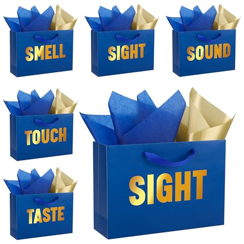 OEMVALATY 5 Senses Gift Bags for Him Her Five Senses Gift Bags with Handles and Tissue Paper Present Wrappings for Valentine Wedding Anniversary Party Birthday Mothers DayNavy Blue 126x88x4 - Image 1