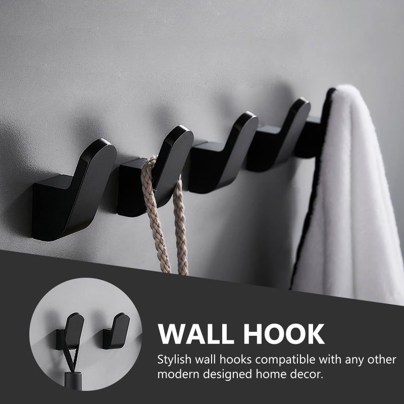 Black Wall Mounted Adhesive Hooks Non Drill Bathroom Towel Holder for Bathing Supplies - Image 5