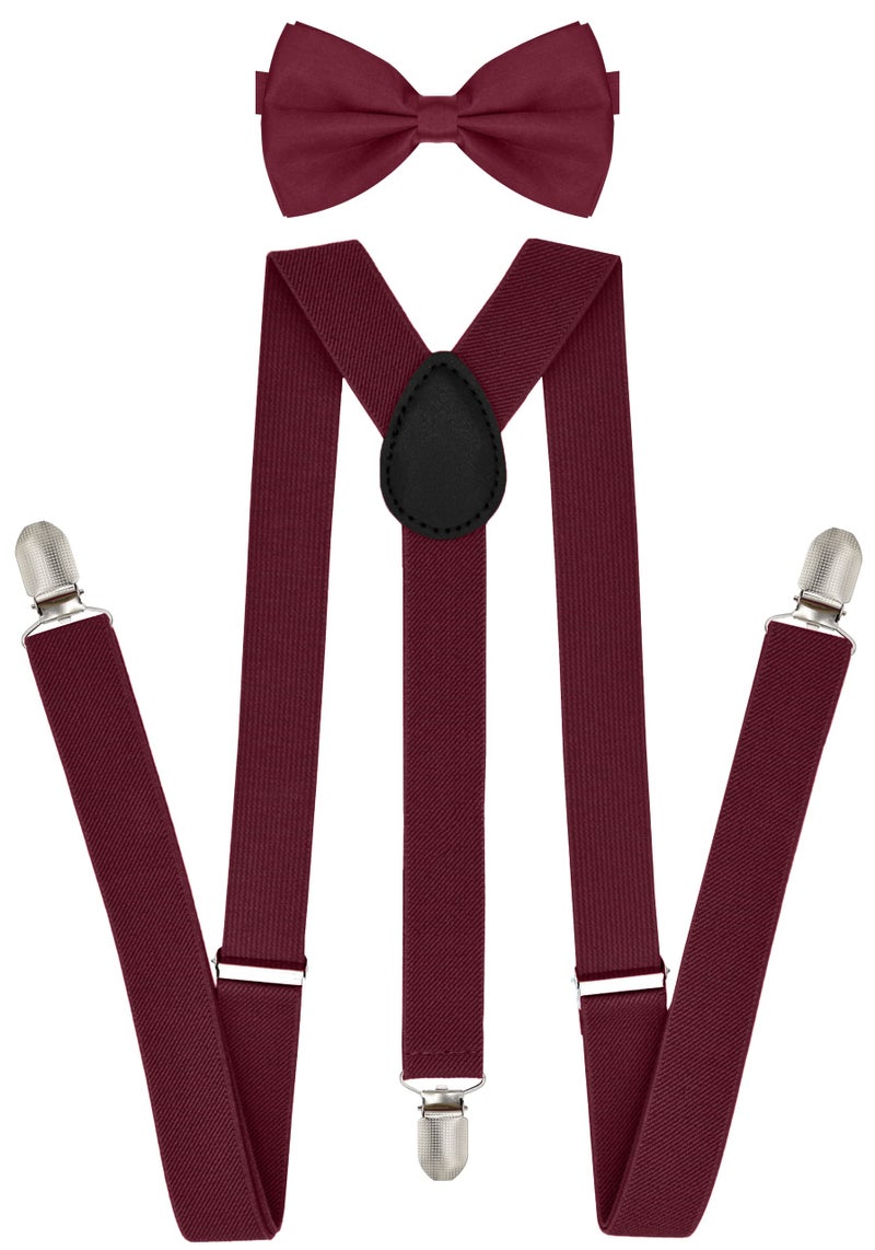Trilece Suspenders for Men and Bow Tie Set - Adjustable Elastic Y Back Style Suspender with bowtie Burgundy Set, One Size - Image 1