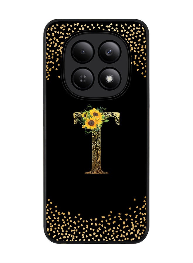 For Xiaomi Redmi Note 15 4G Case,Slim fit Camera Protection, Shockproof Thin Phone cover  - Custom Floral Monogram - T ( Black )