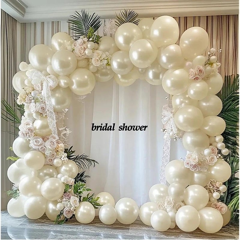 HIBAOpati Pearl White Balloon Garland Double Stuffed Sand White Balloons Different Sizes 18/12/5in Pastel Ivory Cream Balloon Arch Kit for Wedding Bridal Baptism Baby Shower Birthday Party Decorations - Image 2