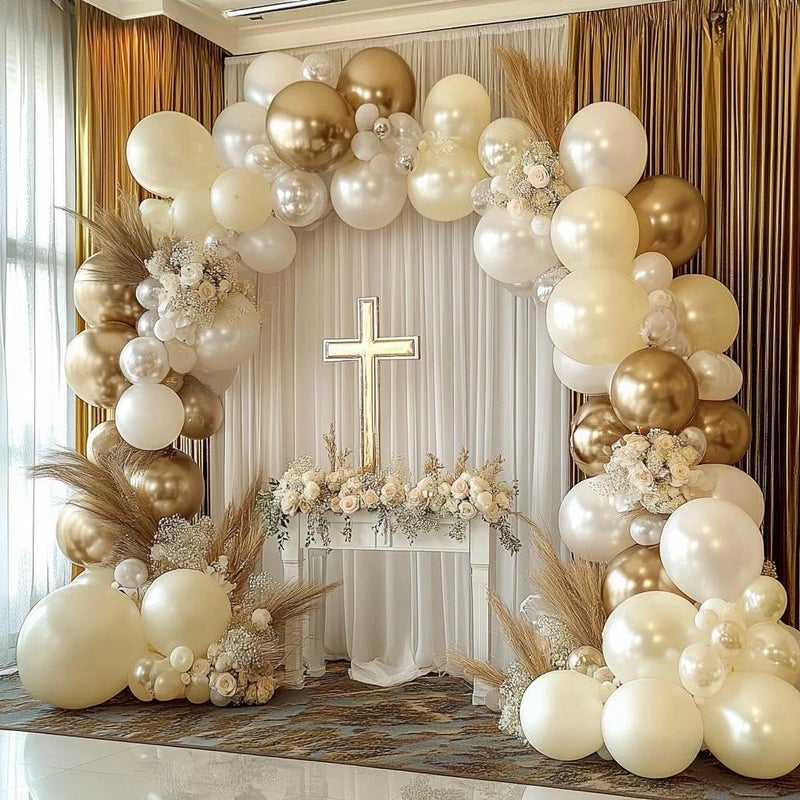 HIBAOpati Pearl White Balloon Garland Double Stuffed Sand White Balloons Different Sizes 18/12/5in Pastel Ivory Cream Balloon Arch Kit for Wedding Bridal Baptism Baby Shower Birthday Party Decorations - Image 5