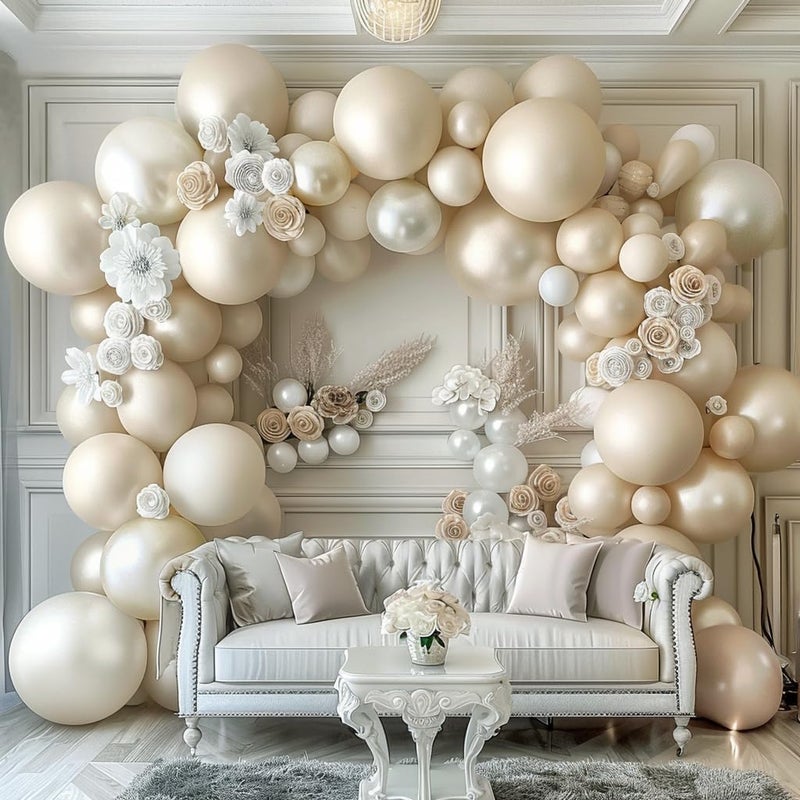 HIBAOpati Pearl White Balloon Garland Double Stuffed Sand White Balloons Different Sizes 18/12/5in Pastel Ivory Cream Balloon Arch Kit for Wedding Bridal Baptism Baby Shower Birthday Party Decorations - Image 1