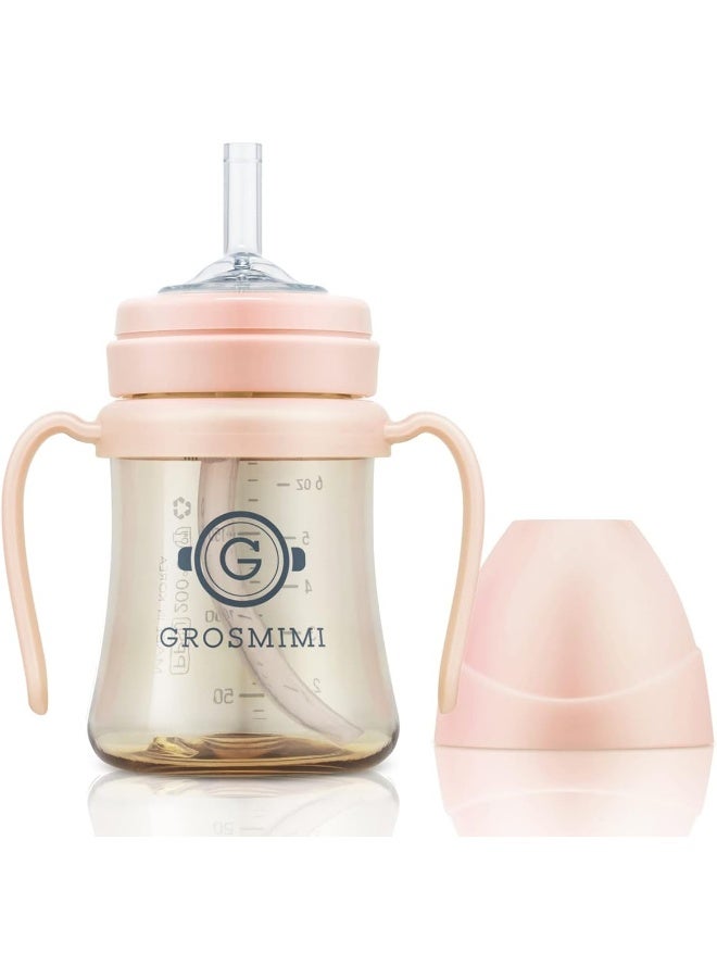 GROSMIMI Spill Proof no Spill Magic Sippy Cup with Straw with Handle for Baby and Toddlers, Customizable, PPSU, BPA Free 6 oz (Peach)