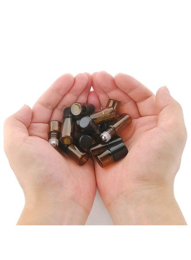 USRommaner 50 Pack 1Ml Amber Glass Vials Roll On Bottle,Glass Roller Bottle With Stainless Steel Roller Ball,Black Cap Lid-Perfect Sample For Essential Oils,Aromatherapy,No Leak,Free Opener&Dropper - Image 3