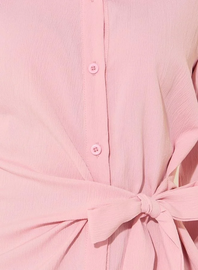 Take Two Solid Wrap Buttoned Top with Tie-Up and Pants Co-Ords