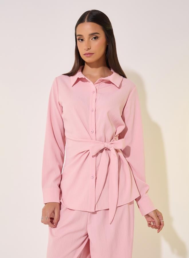Take Two Solid Wrap Buttoned Top with Tie-Up and Pants Co-Ords  - Image 2