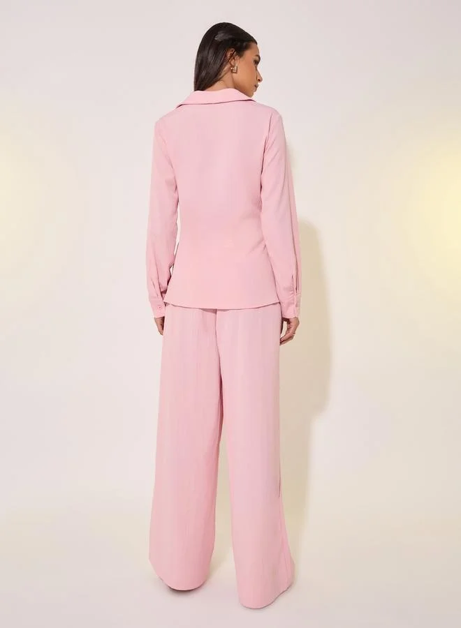 Take Two Solid Wrap Buttoned Top with Tie-Up and Pants Co-Ords