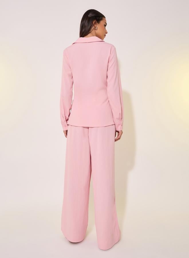 Take Two Solid Wrap Buttoned Top with Tie-Up and Pants Co-Ords  - Image 5