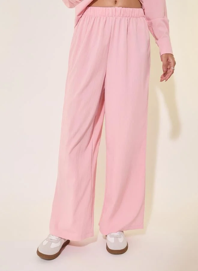 Take Two  Solid Wrap Buttoned Top With Tie-Up And Pants Co-Ords for Women | Best Price UAE