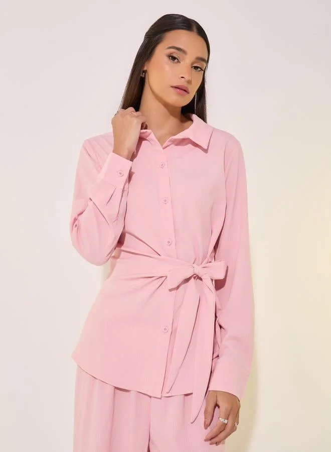 Take Two  Solid Wrap Buttoned Top With Tie-Up And Pants Co-Ords for Women | Best Price UAE
