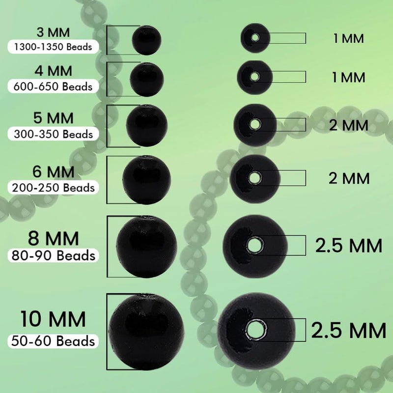 INDIKONB Black Pearl Acrylic Moti Beads + Gold and Silver Beads for Jewelry Making (Sizes 3mm, 4 mm, 5mm, 6 mm, 8mm, 10 mm) - Image 2
