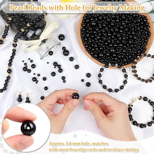 INDIKONB Black Pearl Acrylic Moti Beads + Gold and Silver Beads for Jewelry Making (Sizes 3mm, 4 mm, 5mm, 6 mm, 8mm, 10 mm) - Image 3