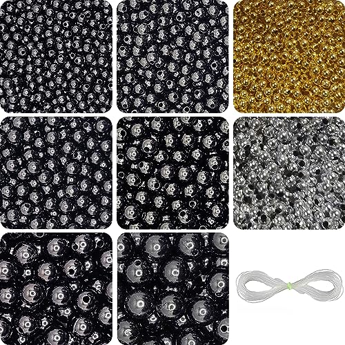 INDIKONB Black Pearl Acrylic Moti Beads + Gold and Silver Beads for Jewelry Making (Sizes 3mm, 4 mm, 5mm, 6 mm, 8mm, 10 mm) - Image 1