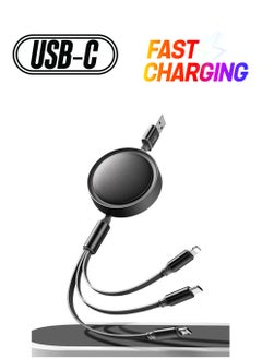 UChic Multi Charging Cable, 3 in 1 Stretchable Charger Cable, Portable USB Cable Universal Charging Cord with Type-C, Micro USB and IP Port for Cell Phones, Indoor Outdoor Travel Use  - Image 1