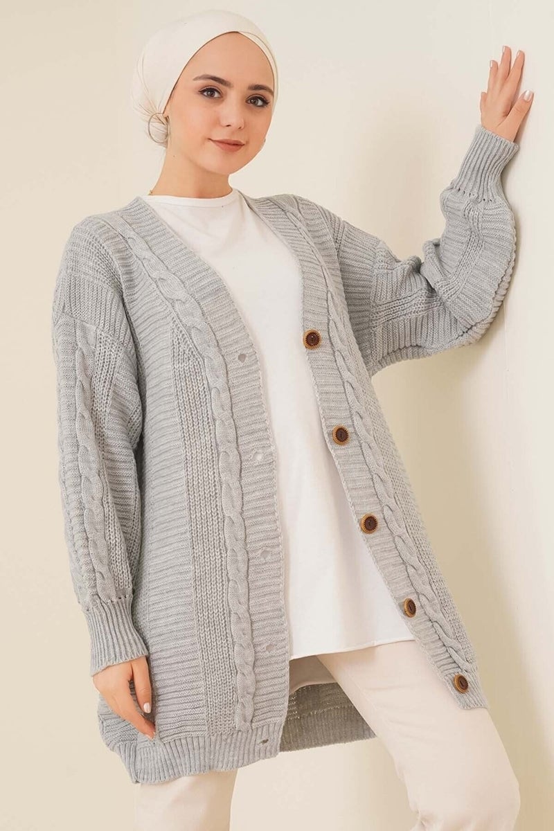 Lugmo Women's Knitwear Front Buttoned Knitted Cardigan Gray  - Image 1