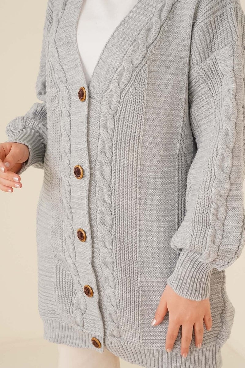 Lugmo Women's Knitwear Front Buttoned Knitted Cardigan Gray  - Image 4