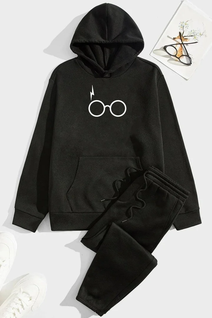 ONLYTRENDWEAR Unisex Potter Printed Tracksuit Set L. Black