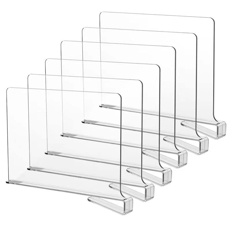 Likeu Shelf Dividers For Closets Clear Acrylic Shelf Divider For Wood Shelves And Clothes Organizer/Purses Separators Perfect For Kitchen Cabinets And Bedroom Organizer 6 Pcs - Image 1