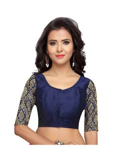 Studio Shringaar Studio Shringaar Women's Brocade Sleeves Saree Blouse(Navy Blue, 40)  - Image 1