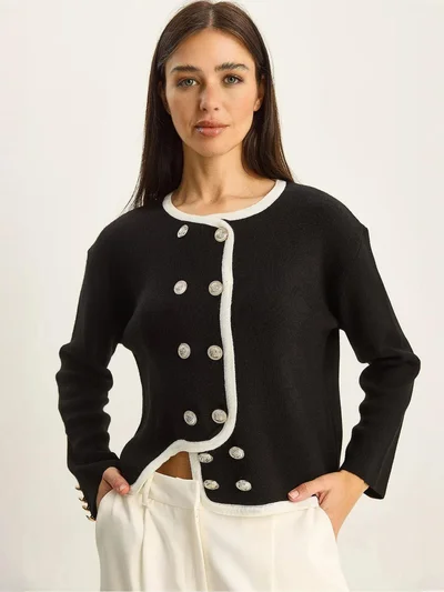 Bianco Lucci LUCCI Ribbed Knit Button-Up Cardigan