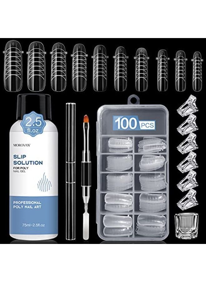 morovan Slip Solution Poly Gel 2.5Oz Nail Extension Gel Slip Solution Anti-Stick Gel Solution Liquid With Brush Nail Tips Clips Crystal Cup For Poly Nail Gel Nail Art Kit Easy Diy  - Image 1