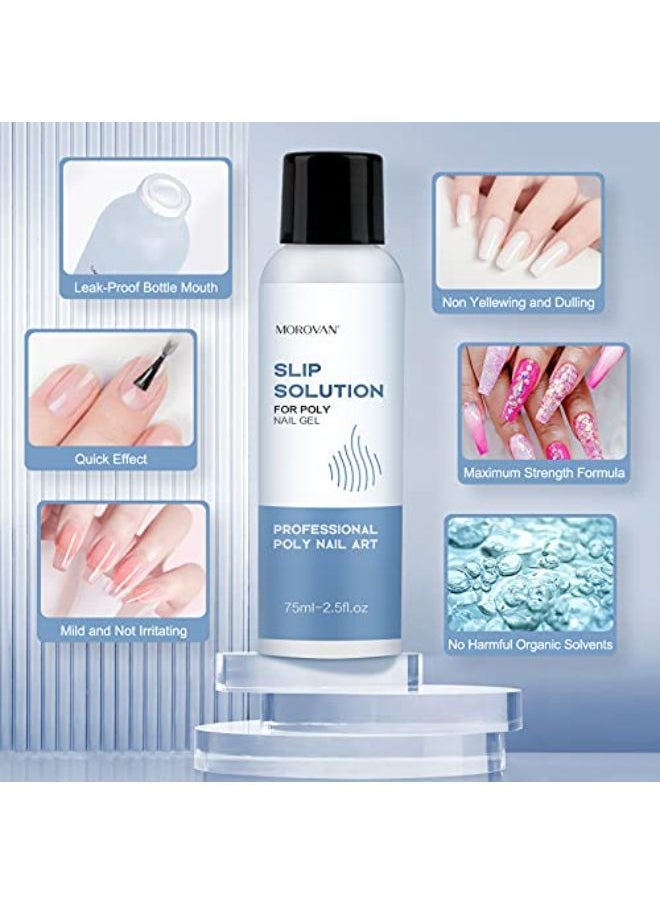 morovan Slip Solution Poly Gel 2.5Oz Nail Extension Gel Slip Solution Anti-Stick Gel Solution Liquid With Brush Nail Tips Clips Crystal Cup For Poly Nail Gel Nail Art Kit Easy Diy  - Image 4
