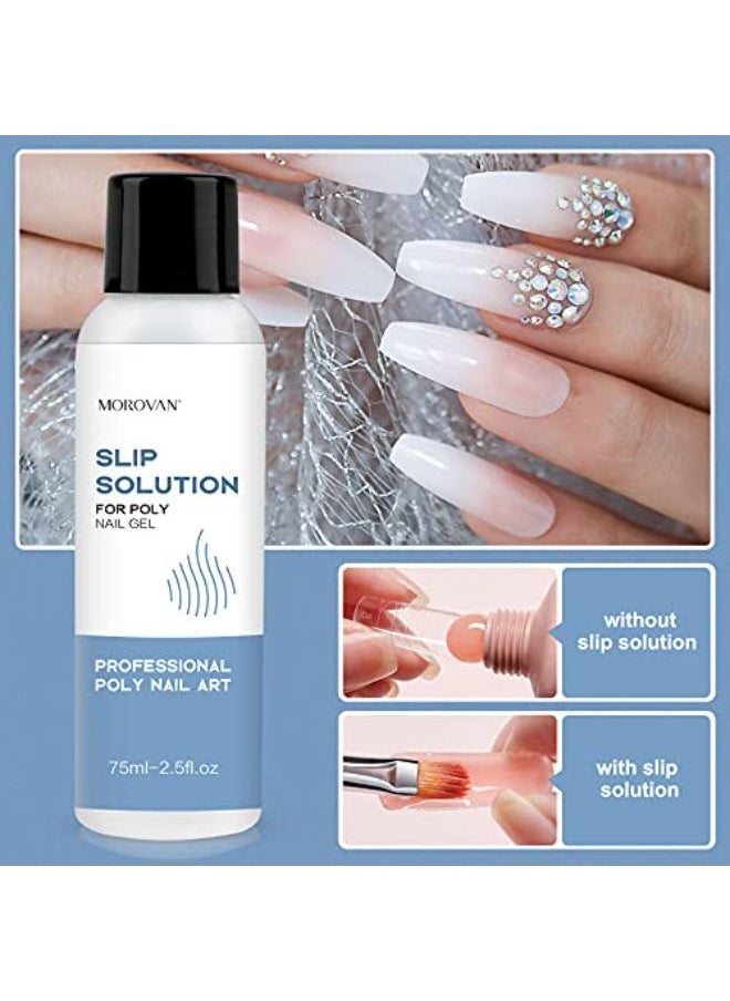 morovan Slip Solution Poly Gel 2.5Oz Nail Extension Gel Slip Solution Anti-Stick Gel Solution Liquid With Brush Nail Tips Clips Crystal Cup For Poly Nail Gel Nail Art Kit Easy Diy  - Image 5
