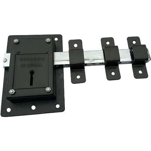 Hindson 10 Chal Iron Gate Lock | Heavy Duty 8 Lever Door Lock with 3 Keys | Double Side Operated Main Gate Lock for Home & Office | Strong Metal Body (Black Finish) - Image 2