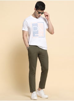 Dennis Lingo Olive Slim Fit Solid Trouser for Men - 100% Cotton, Full Length, Button & Zip, Mid Rise, Casual  - Image 1