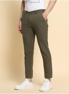 Dennis Lingo Olive Slim Fit Solid Trouser for Men - 100% Cotton, Full Length, Button & Zip, Mid Rise, Casual  - Image 2