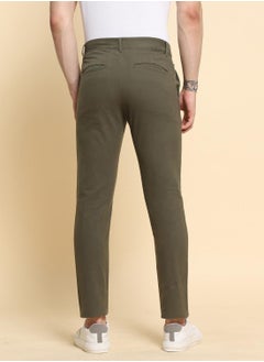 Dennis Lingo Olive Slim Fit Solid Trouser for Men - 100% Cotton, Full Length, Button & Zip, Mid Rise, Casual  - Image 5