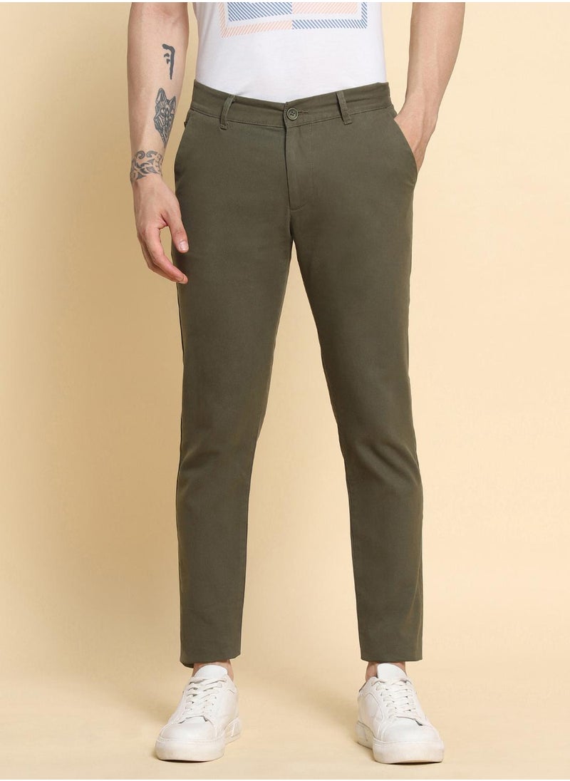 Olive Slim Fit Solid Trouser for Men - 100% Cotton, Full Length, Button & Zip, Mid Rise, Casual - pzsku/Z33F4EE883E6603828CCBZ/45/_/1732792666/2a45a342-6b62-4277-ae90-3e8ca3eea680