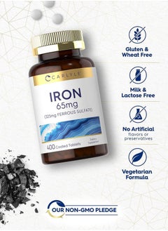 CARLYLE Iron Ferrous Sulfate 365mg, 65 mg | 400 Tablets | Non-GMO, Gluten Free, and Vegetarian Supplement | High Potency  - Image 5