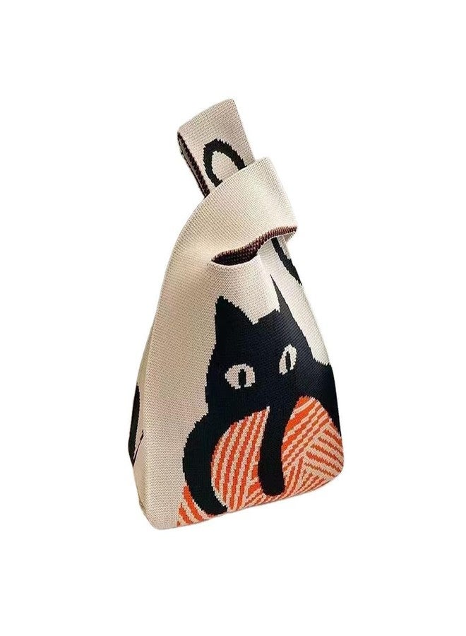 Amzgear Handmade Crochet Wrist Handbag for Women | Knitted Wristlet Purse, Lightweight Foldable Mini Tote | Stylish Cute Small Pouch for Travel, Shopping & Daily Use (Black Cat) - Image 4