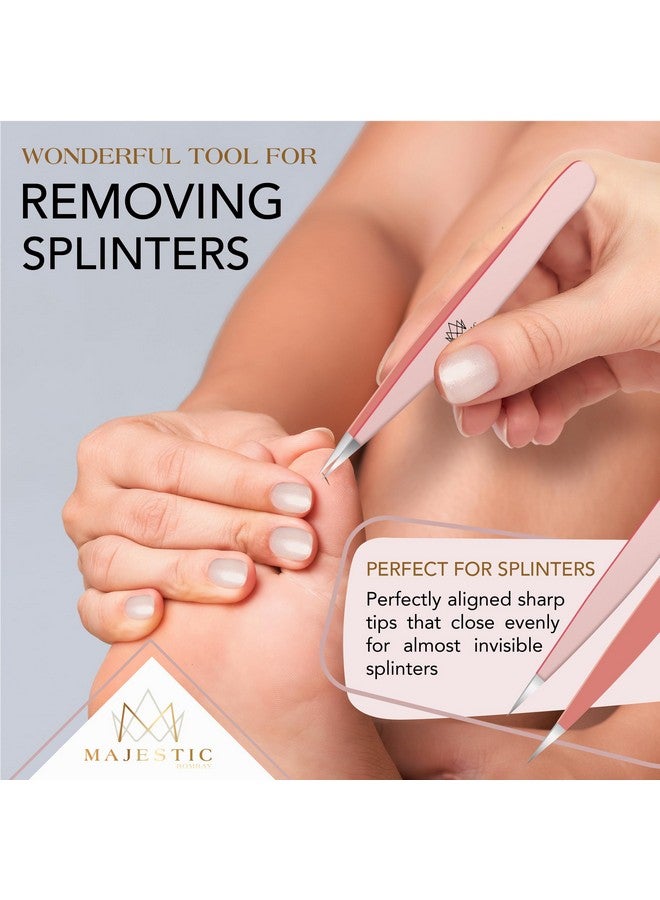 Majestic Bombay Surgical Tweezers for Ingrown Hair - Precision Sharp Needle Nose Pointed Tweezers for Splinters, Ticks & Glass Removal - Best for Eyebrow Hair, Facial Hair Removal (Light Pink) - Image 3