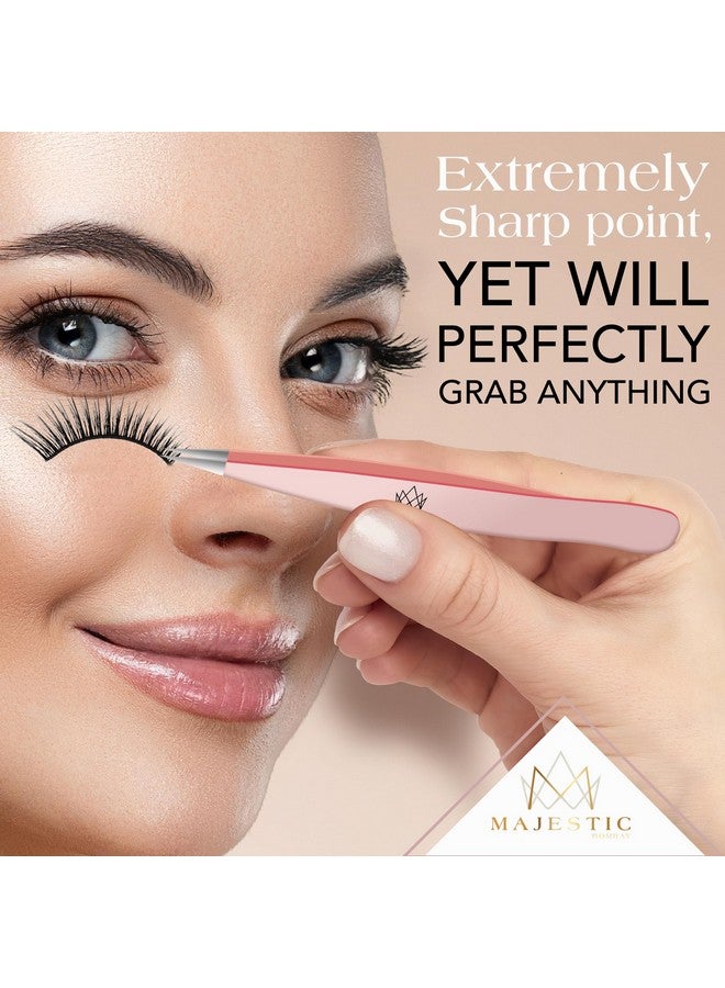 Majestic Bombay Surgical Tweezers for Ingrown Hair - Precision Sharp Needle Nose Pointed Tweezers for Splinters, Ticks & Glass Removal - Best for Eyebrow Hair, Facial Hair Removal (Light Pink) - Image 2