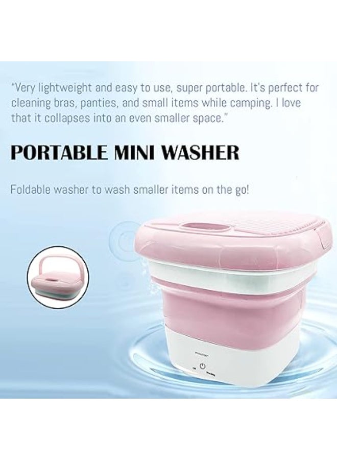 Mini Washing Machine, Small Foldable Clothes Washing Bucket for Camping, RV, Travel, Small Spaces, Foldable, Lightweight and Easy to Carry and Store (Pink) - Image 3