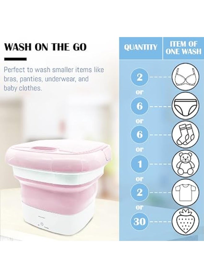 Mini Washing Machine, Small Foldable Clothes Washing Bucket for Camping, RV, Travel, Small Spaces, Foldable, Lightweight and Easy to Carry and Store (Pink) - Image 4