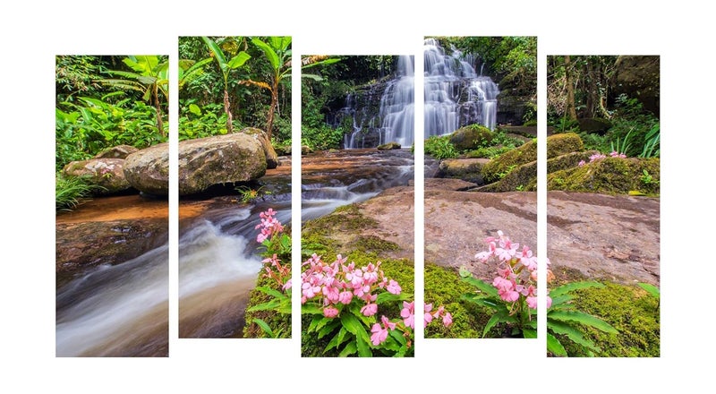 PAPER PLANE DESIGN Waterfall Scenery View Picture Split Panels Photo Frames Set Multicolor 27 x 50 inches 5 Frame - Image 1