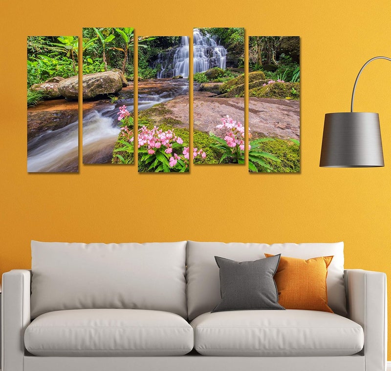 PAPER PLANE DESIGN Waterfall Scenery View Picture Split Panels Photo Frames Set Multicolor 27 x 50 inches 5 Frame - Image 3