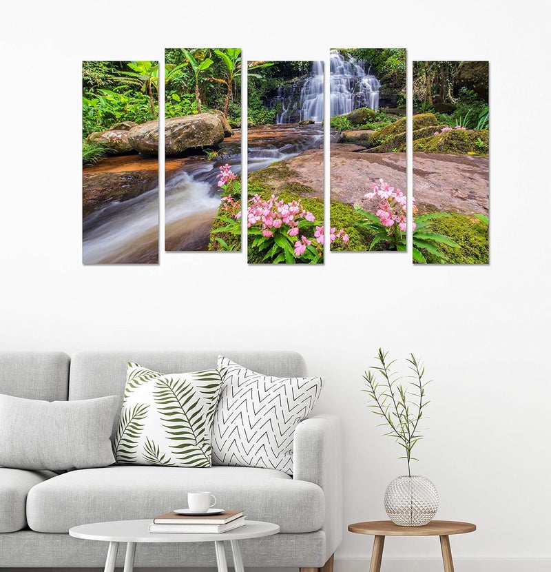 PAPER PLANE DESIGN Waterfall Scenery View Picture Split Panels Photo Frames Set Multicolor 27 x 50 inches 5 Frame - Image 4
