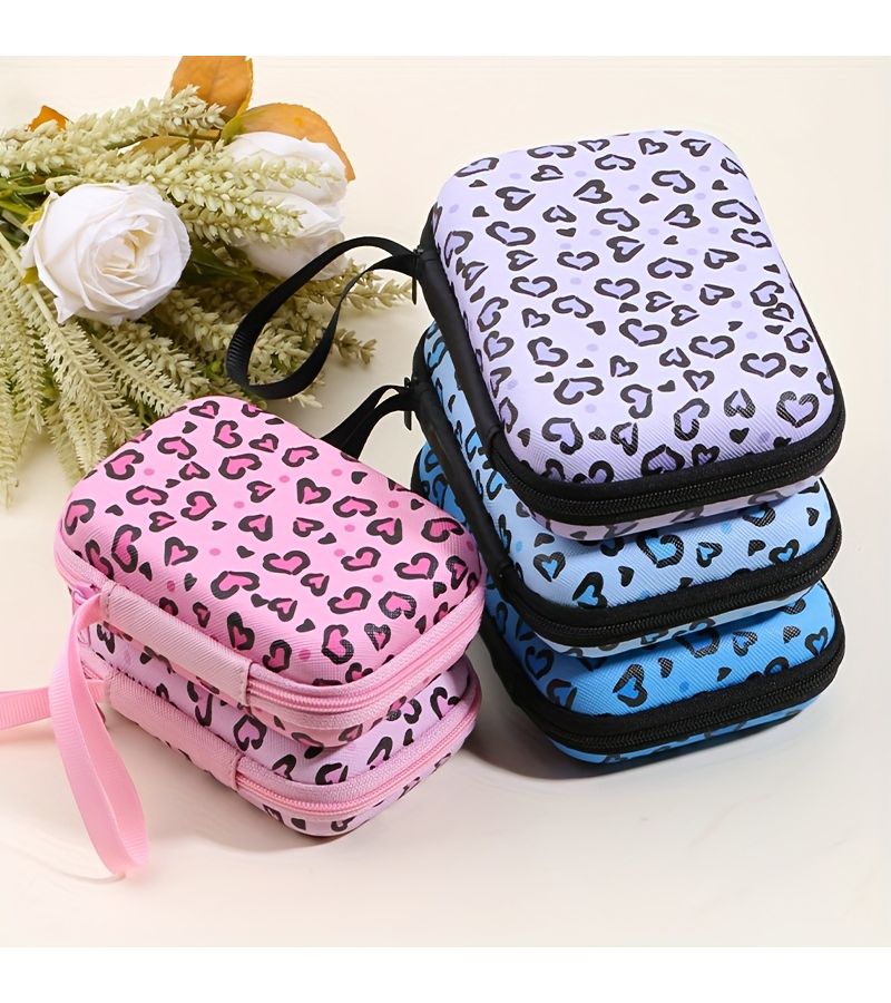 Sweet Cool Leopard Print Light Pink Organizer Bag Portable Pouch For Earphones Cables And Chargers Protective Case For External Hard Drives USB Drives Anti Drop Travel Storage Bag For Small Accessories - Image 4