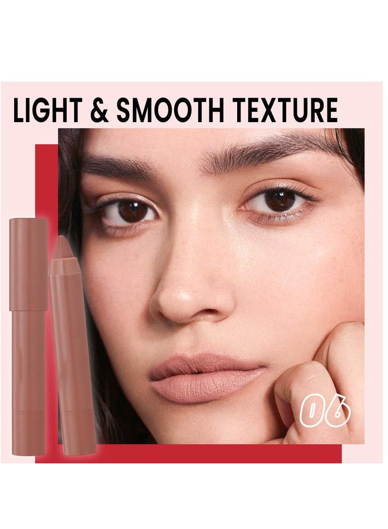 3 Colors Matt Nude Lipstick Lipliner Lip Crayons Pack Set, Velvet Moisture Smooth Matte Lipstick Pencils, Waterproof&Waterlasting, #02#04#06