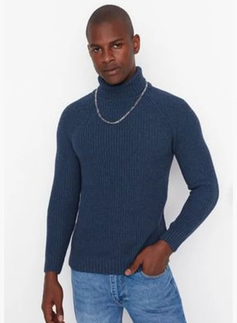 trendyol Indigo Men's Slim Fit Turtleneck Raglan Sleeve Basic Knitwear Sweater TMNAW21KZ0404