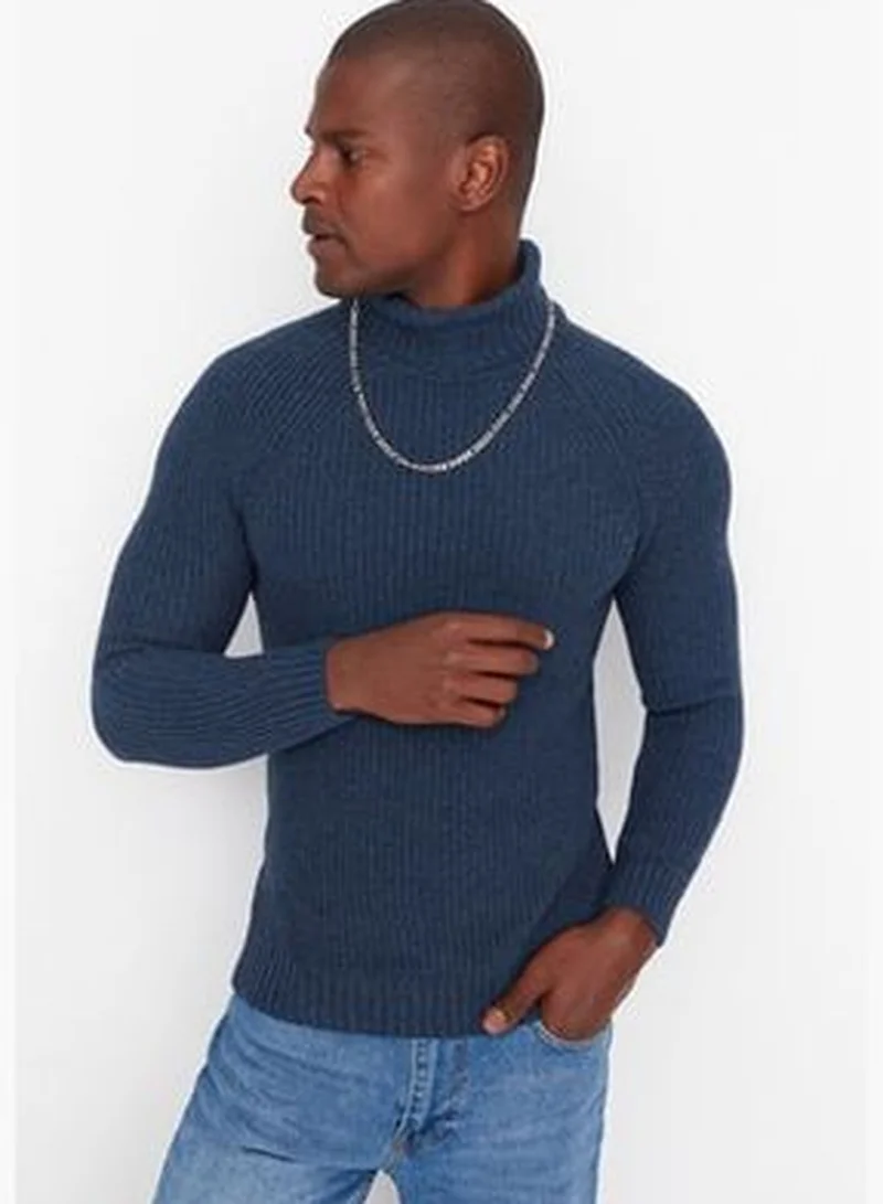 trendyol Indigo Men's Slim Fit Turtleneck Raglan Sleeve Basic Knitwear Sweater TMNAW21KZ0404