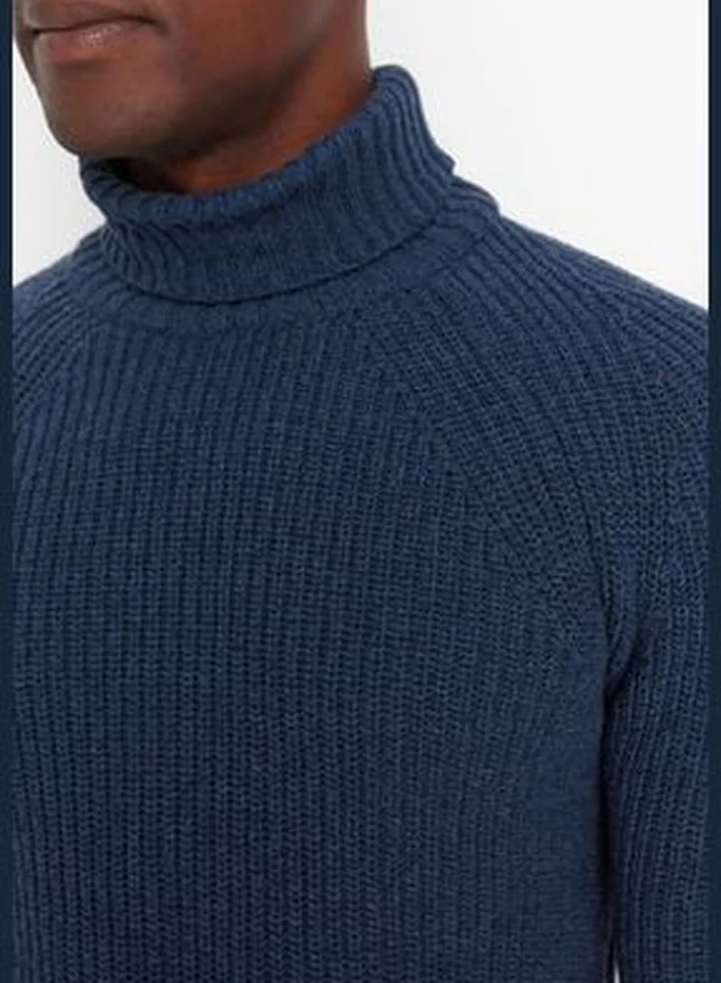 trendyol Indigo Men's Slim Fit Turtleneck Raglan Sleeve Basic Knitwear Sweater TMNAW21KZ0404