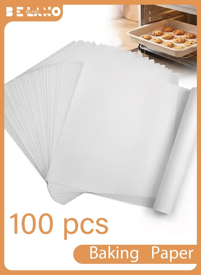 BELANO Baking Paper Sheets Non Stick, Parchment Paper Precut Heat Resistant, Food Grade Oven Liner for Cooking and Grilling White 100 Pieces - Image 1