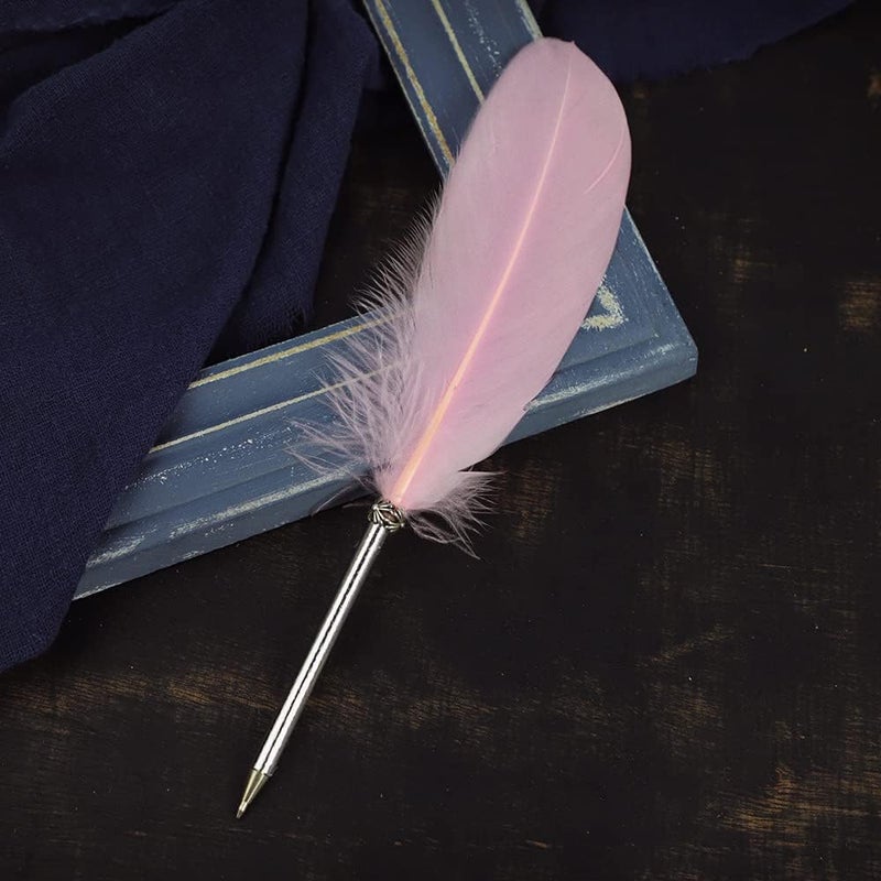 Natural Feather Quill Ballpoint Pen Black Ink Vintage Feather Quill Refined Plated Rod Quill Ballpoint Pen for Student School Writing,Wedding Signing Pen